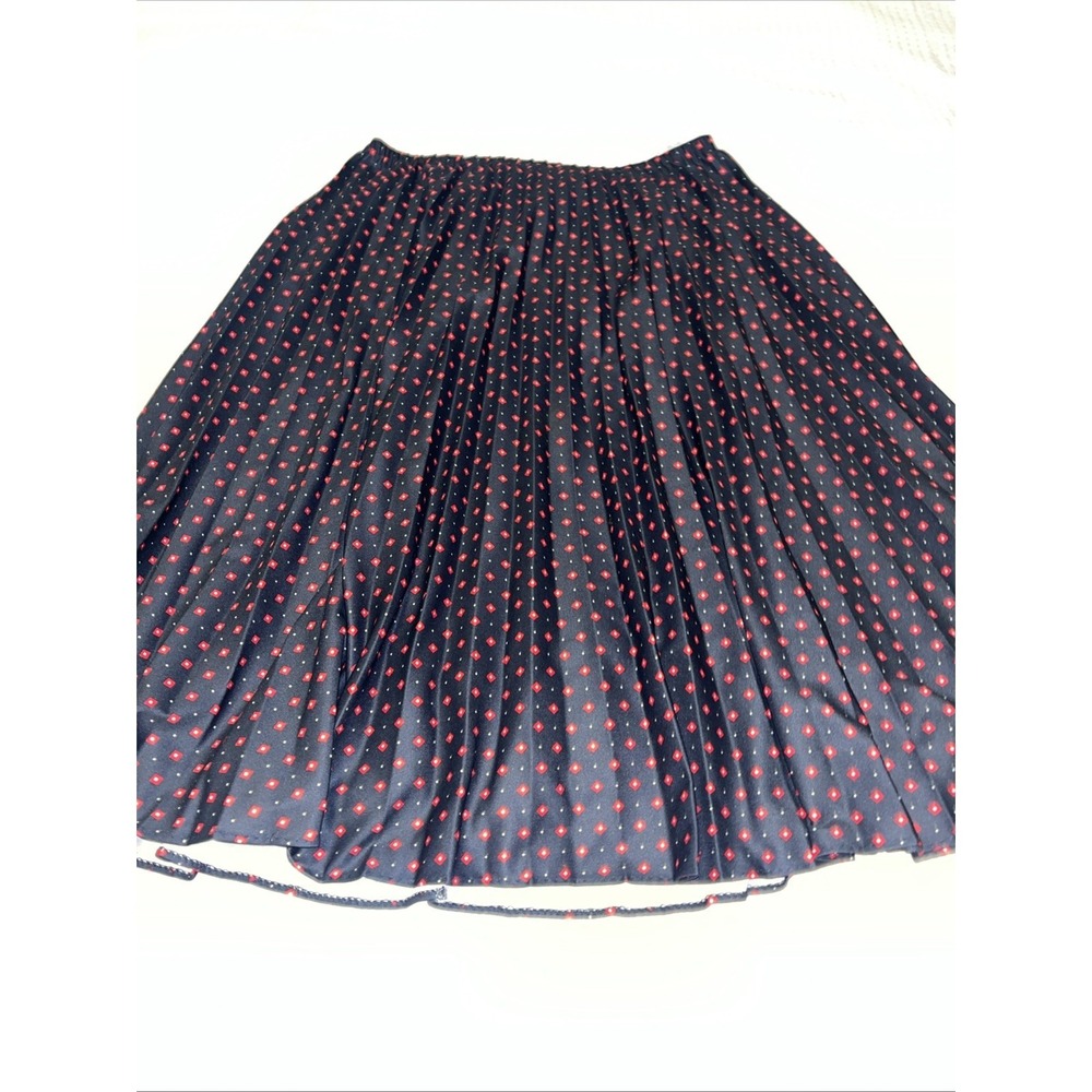 Vintage Pleated Midi Skirt Elastic Waist Square Dot Pattern USA Union Made Sz 16